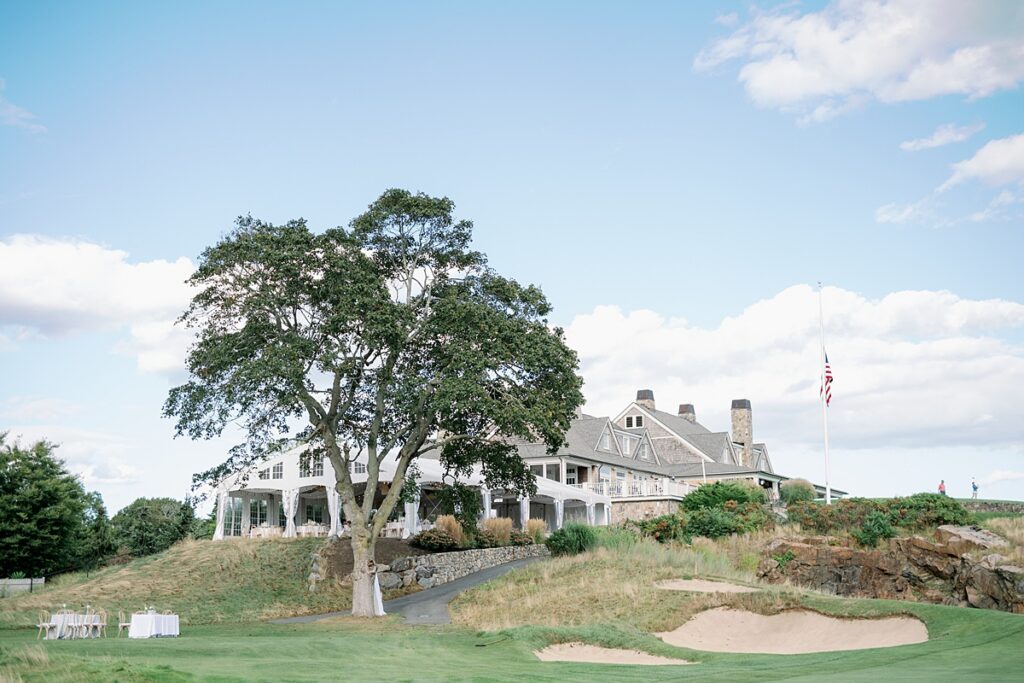 Alfresco cocktail hour at Tedesco Country Club wedding reception