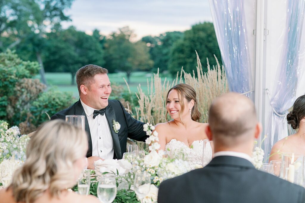 Sailcloth tent wedding reception at Tedesco Country Club in Marblehead Massachusetts