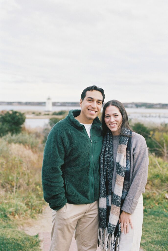 Engagement portraits near the Edgartown Lighthouse on Martha's Vineyard