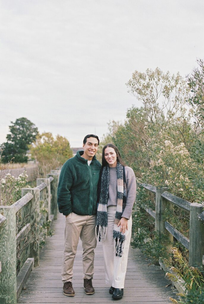 Fall engagement photos in downtown Edgartown on Martha's Vineyard