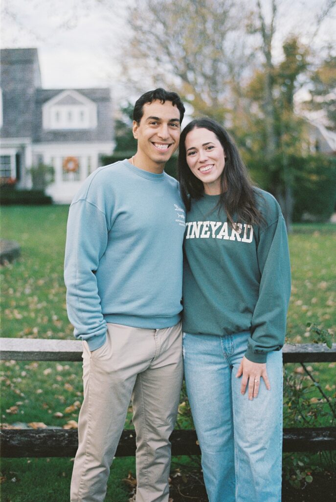 Fall engagement photos in downtown Edgartown on Martha's Vineyard