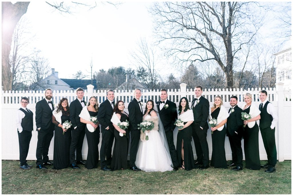 The Commons 1854 Wedding, North Shore Boston Wedding, Black Bridesmaid Dresses, Winter Wedding Flowers
