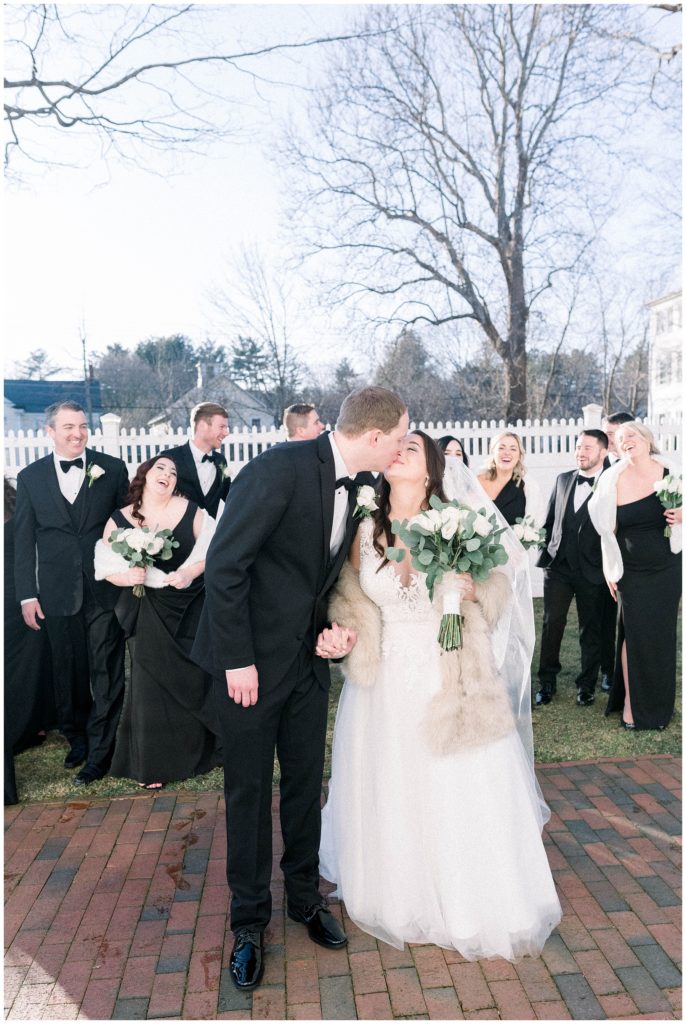 The Commons 1854 Wedding, North Shore Boston Wedding, Black Bridesmaid Dresses, Winter Wedding Flowers