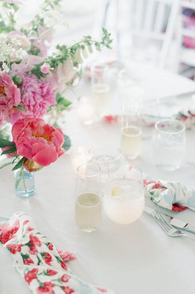 peony themed wedding welcome party
